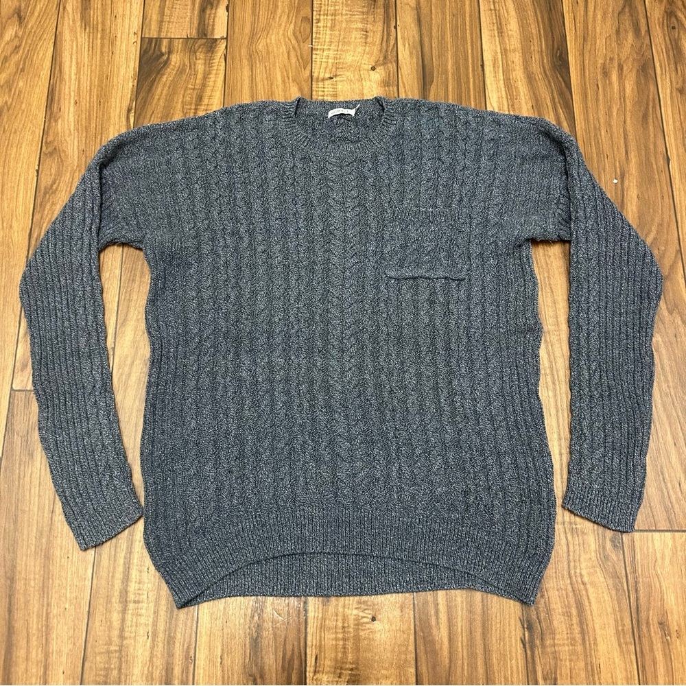 Gramicci Sweater Mens L/XL Gray Organic Cotton Hemp Blend Pullover Cable Knit